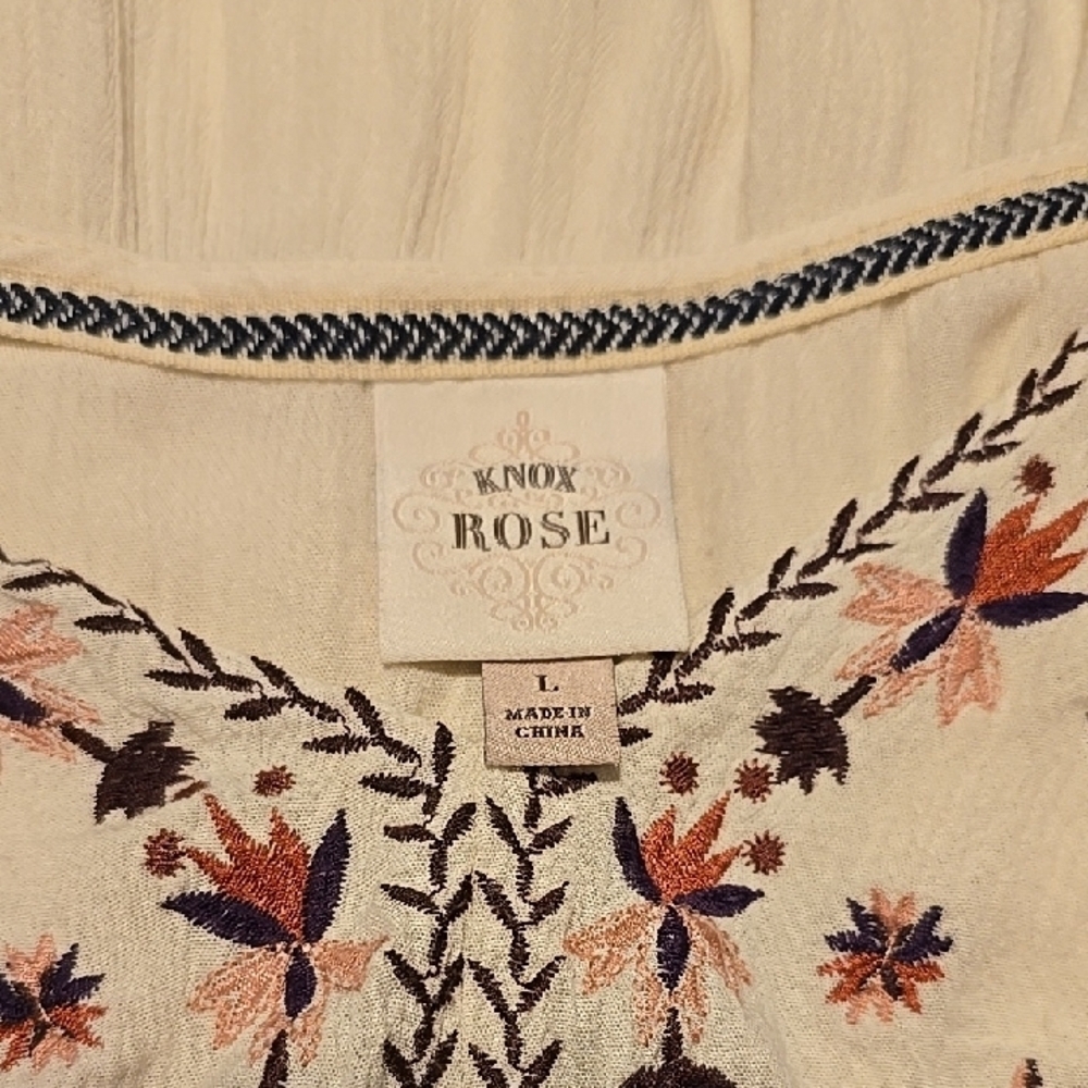 Knox Rose Long Sleeve Cream Embroidered Peasant Blouse L - Picture 2 of 4